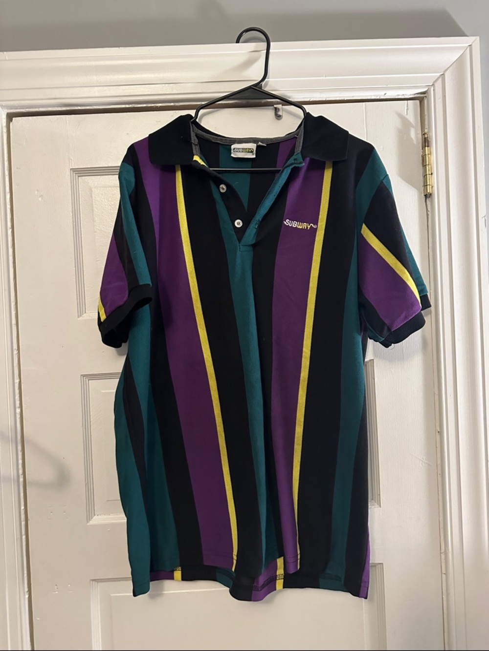 Subway Men’s Short Sleeve Polo Shirt in Teal, Purple & Black